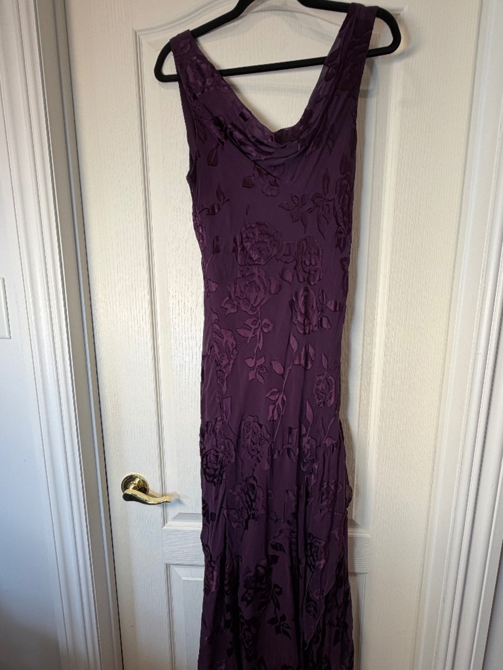Oblique Vintage 90s 100% Silk Aubergine Floral Burnout Maxi Dress Canada Evening